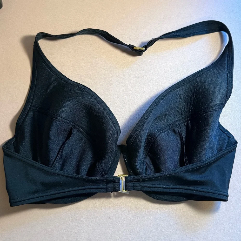 Victoria's Secret Black Halter Bikini Top 36D Underwire Swim Top Adjustable - Picture 3 of 9
